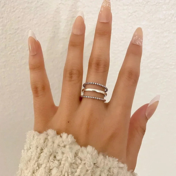 925 Sterling Silver Layer Stackable Ring Multi Layer Dainty Ring Band - Picture 5 of 7